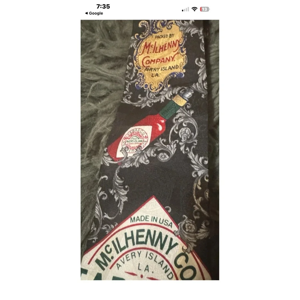 Tabasco McIlhenny Co Mens Silk Necktie Pepper Sauce Bottle Novelty Black Red Tie